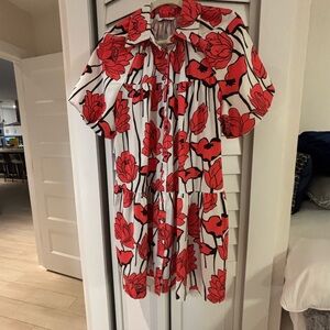 Red Floral Button-Front Mini Dress